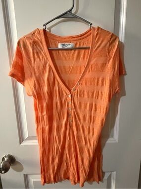 American Eagle Outfitters Orange Striped V-Neck Button Top
